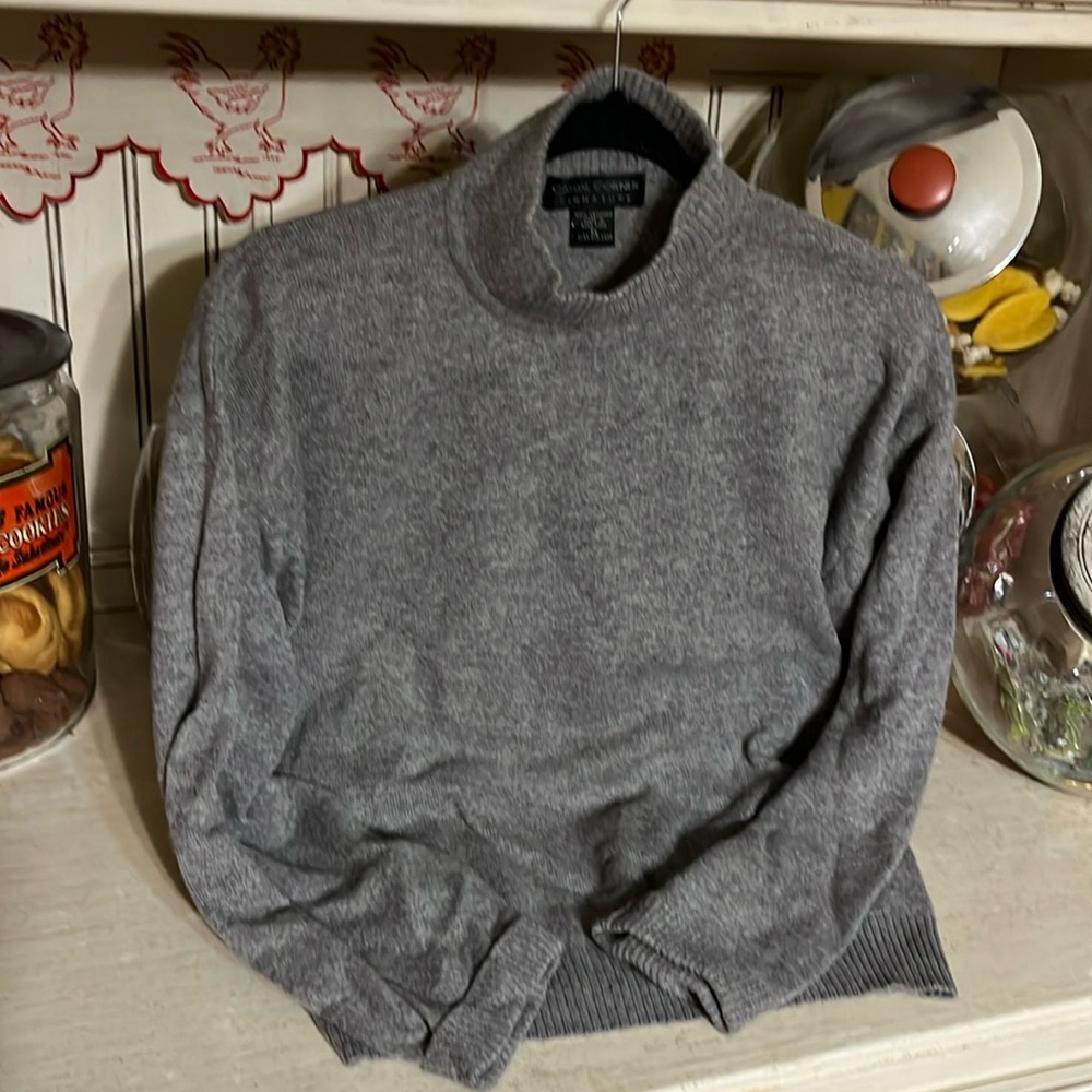 100% cashmere heather grey high necked sweater casual corner XL
